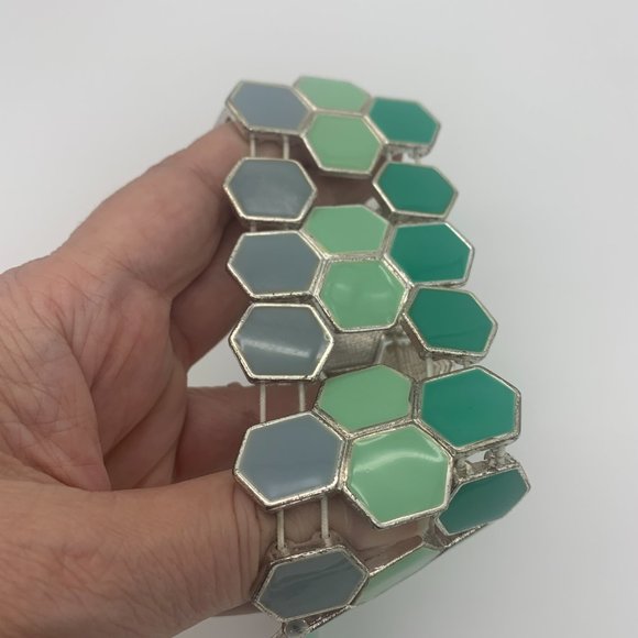 Set of Two Enamel Bracelets Aqua Bangel and Beehive Stretch - Picture 2 of 3